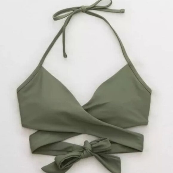 Aerie - Wrap Halter Bikini Top - Sage - Large NWT - Picture 1 of 3